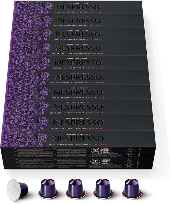 Mega Pack Profesional de 200 cápsulas Nespresso Firenze Arpeggio Decaffeinato. El espresso descafeinado más intenso (9/13), cremoso y con notas de cacao. Nespresso - frontal