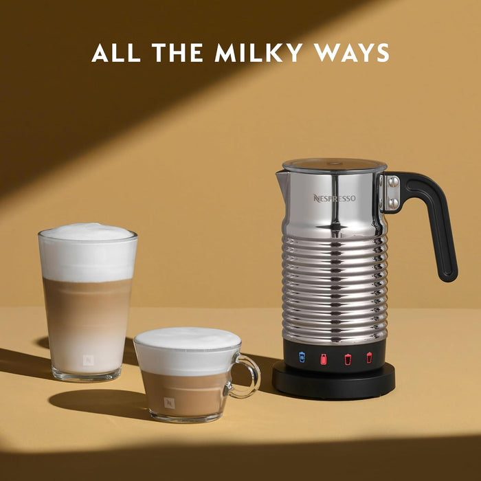 Nespresso Aeroccino 4, el espumador de leche eléctrico de última generación en color plata, con 4 funciones para espuma fría y caliente, y apto para limpieza en lavavajillas. Nespresso - ingredientes