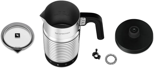 Nespresso Aeroccino 4, el espumador de leche eléctrico de última generación en color plata, con 4 funciones para espuma fría y caliente, y apto para limpieza en lavavajillas. Nespresso - pack