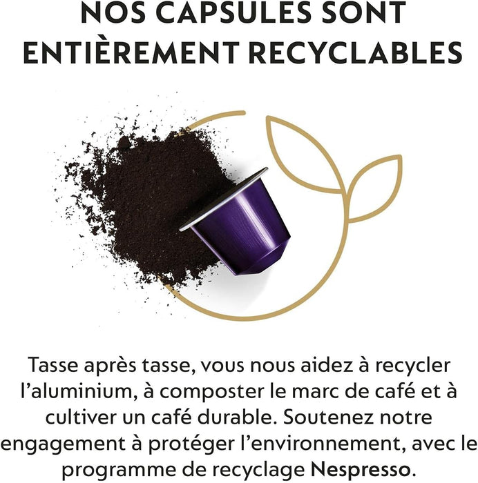 Nespresso Arpeggio Decaffeinato, Pack de 100 Cápsulas Original. Café Descafeinado Intenso y Cremoso con notas de cacao. Intensidad 9/13, tueste oscuro y breve. Nespresso - lateral