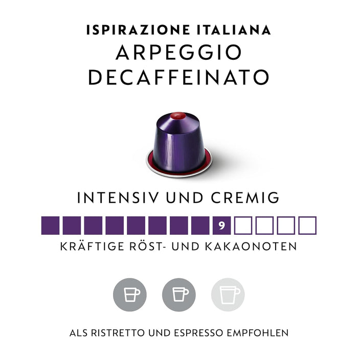 Nespresso Arpeggio Decaffeinato, Pack de 100 Cápsulas Original. Café Descafeinado Intenso y Cremoso con notas de cacao. Intensidad 9/13, tueste oscuro y breve. Nespresso - zoom
