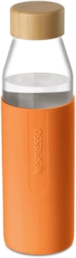 Nespresso Botella de Agua Reutilizable de Cristal, 500ml. Una botella de diseño elegante y sostenible con tapón de bambú a prueba de fugas, perfecta para mantenerte hidratado con estilo. Nespresso - frontal
