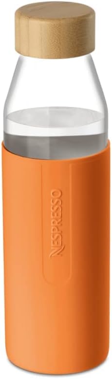 Nespresso Botella de Agua Reutilizable de Cristal, 500ml. Una botella de diseño elegante y sostenible con tapón de bambú a prueba de fugas, perfecta para mantenerte hidratado con estilo. Nespresso - pack