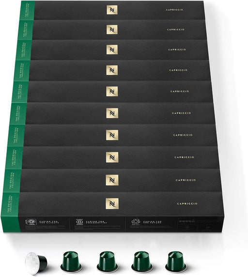 Nespresso Capriccio, Pack de 100 Cápsulas Originales de café rico y equilibrado. Perfil aromático con notas de cereal y ligera acidez. Intensidad 5. Nespresso - frontal