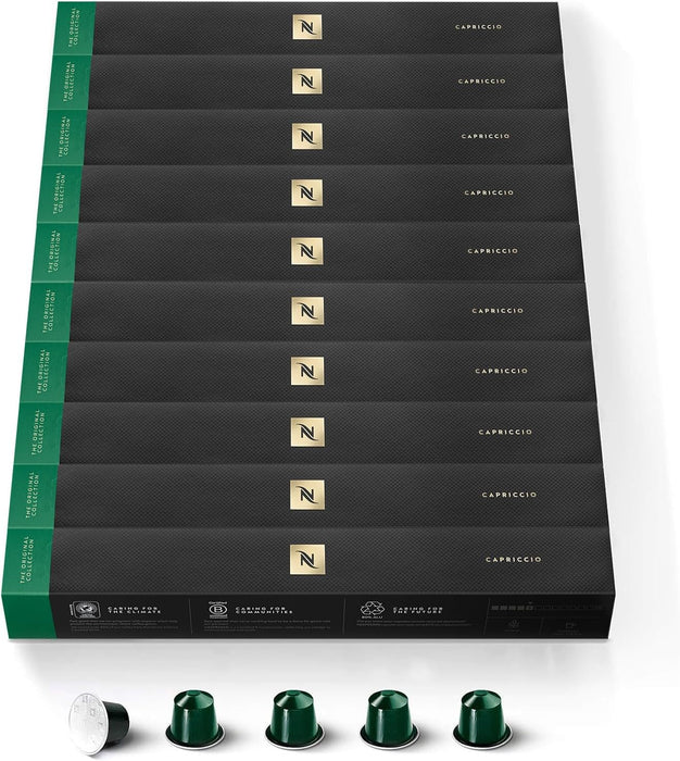 Nespresso Capriccio, Pack de 100 Cápsulas Originales de café rico y equilibrado. Perfil aromático con notas de cereal y ligera acidez. Intensidad 5. Nespresso - frontal
