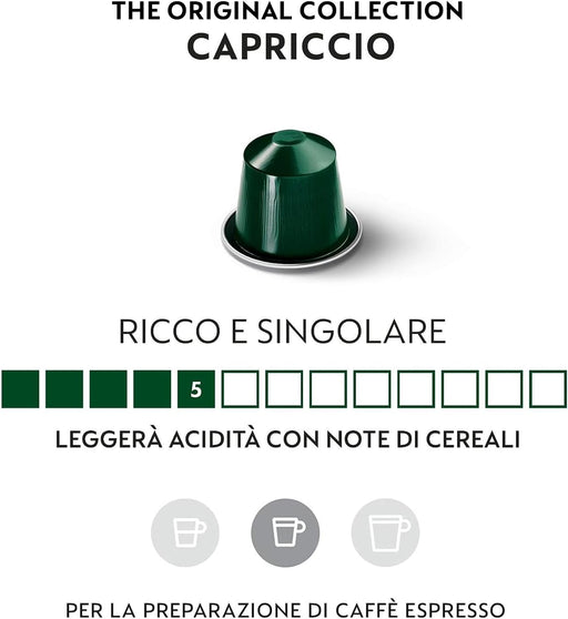 Nespresso Capriccio, Pack de 100 Cápsulas Originales de café rico y equilibrado. Perfil aromático con notas de cereal y ligera acidez. Intensidad 5. Nespresso - pack