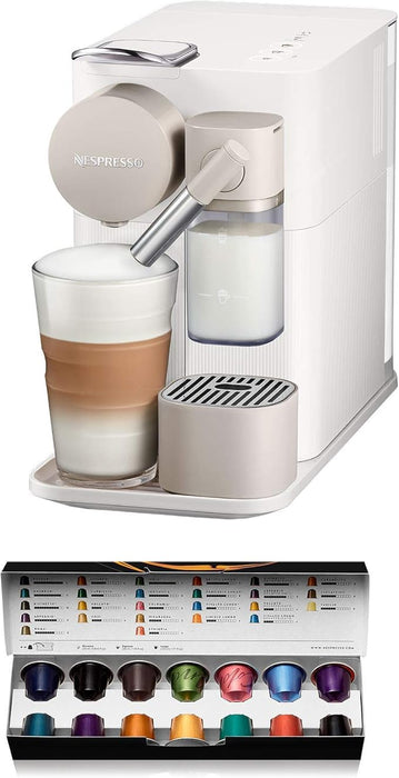 Nespresso De'Longhi Lattissima One, Blanca. La cafetera de cápsulas compacta y elegante para preparar cappuccinos y lattes perfectos con un innovador sistema de leche sin desperdicio. Nespresso - frontal