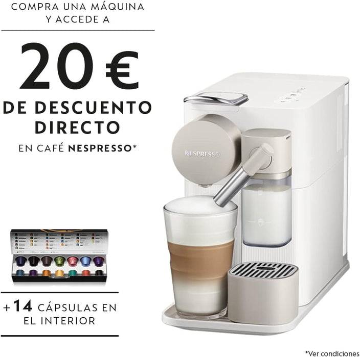 Nespresso De'Longhi Lattissima One, Blanca. La cafetera de cápsulas compacta y elegante para preparar cappuccinos y lattes perfectos con un innovador sistema de leche sin desperdicio. Nespresso - zoom