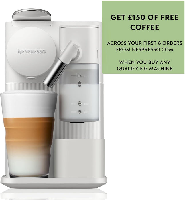 Nespresso De'Longhi Lattissima One, Blanca. La cafetera de cápsulas compacta y elegante para preparar cappuccinos y lattes perfectos con un innovador sistema de leche sin desperdicio. Nespresso - presentacion