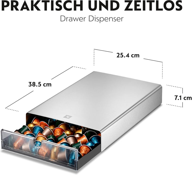 Nespresso Drawer Display, Dispensador de Cápsulas en Cajón de Acero Inoxidable. Almacena y organiza hasta 60 cápsulas Original o 44 Vertuo bajo tu cafetera, optimizando el espacio con elegancia. Nespresso - zoom
