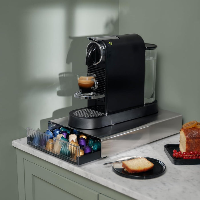 Nespresso Drawer Display, Dispensador de Cápsulas en Cajón de Acero Inoxidable. Almacena y organiza hasta 60 cápsulas Original o 44 Vertuo bajo tu cafetera, optimizando el espacio con elegancia. Nespresso - extra
