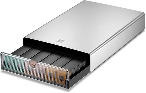 Nespresso Drawer Display, Dispensador de Cápsulas en Cajón de Acero Inoxidable. Almacena y organiza hasta 60 cápsulas Original o 44 Vertuo bajo tu cafetera, optimizando el espacio con elegancia. Nespresso - frontal
