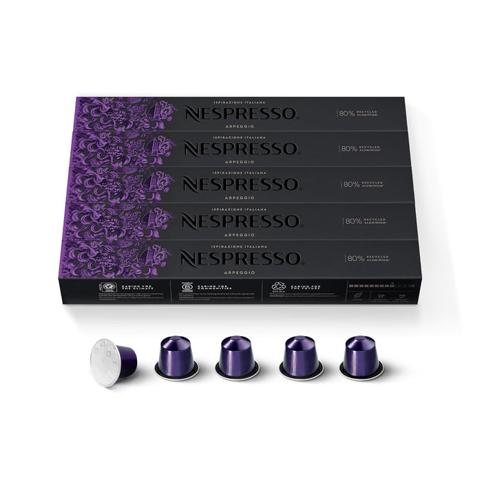 Nespresso Ispirazione Arpeggio, Pack de 50 Cápsulas de Café OriginalLine. Un espresso intenso (9/13) y cremoso con notas de cacao, inspirado en la ciudad de Florencia. Nespresso - pack