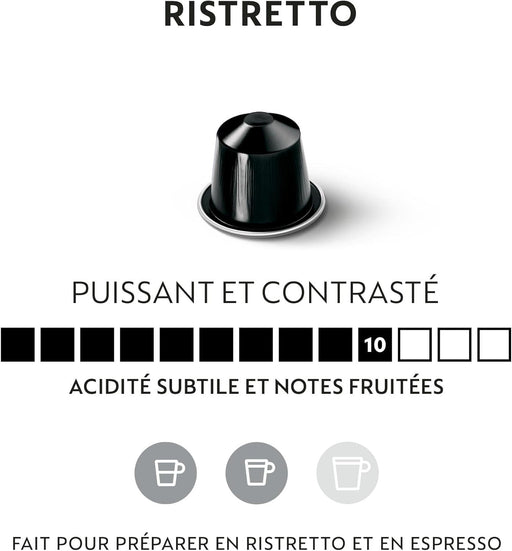Nespresso Ispirazione Ristretto Italiano, Pack de 100 Cápsulas OriginalLine. Un café intenso (10/13), potente y contrastado, con notas afrutadas y tostadas. Nespresso - pack
