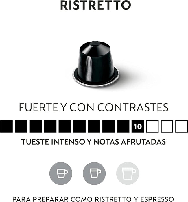 Nespresso Ispirazione Ristretto Italiano, Pack de 100 Cápsulas OriginalLine. Un café intenso (10/13), potente y contrastado, con notas afrutadas y tostadas. Nespresso - zoom