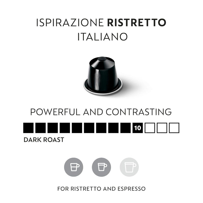 Nespresso Ispirazione Ristretto Italiano, Pack de 50 Cápsulas OriginalLine. El icónico café intenso (10/13) con notas afrutadas y tostadas para Ristretto o Espresso. Nespresso - detalle