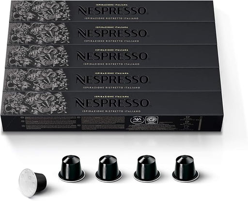 Nespresso Ispirazione Ristretto Italiano, Pack de 50 Cápsulas OriginalLine. El icónico café intenso (10/13) con notas afrutadas y tostadas para Ristretto o Espresso. Nespresso - frontal