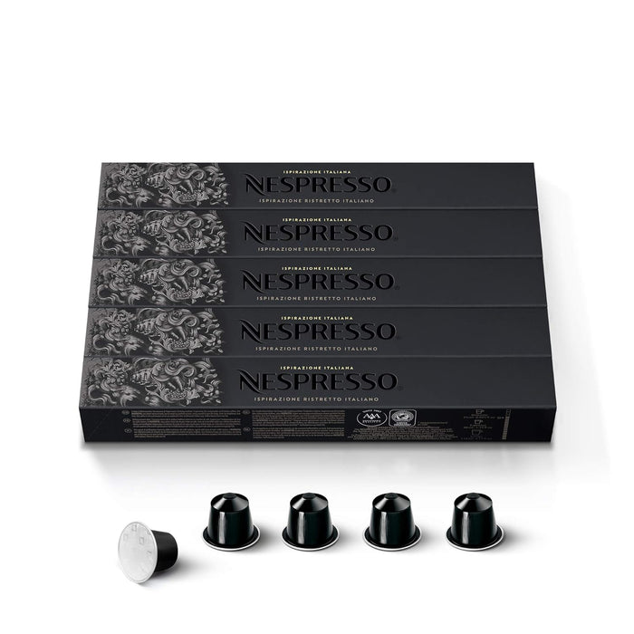 Nespresso Ispirazione Ristretto Italiano, Pack de 50 Cápsulas OriginalLine. El icónico café intenso (10/13) con notas afrutadas y tostadas para Ristretto o Espresso. Nespresso - pack