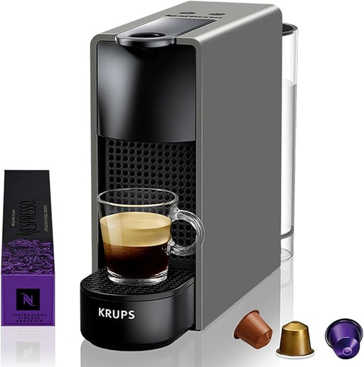 Nespresso Krups Essenza Mini, Gris. La cafetera de cápsulas Nespresso más compacta, con 19 bares de presión para un café perfecto en un diseño ultraligero que cabe en cualquier espacio. Nespresso - frontal