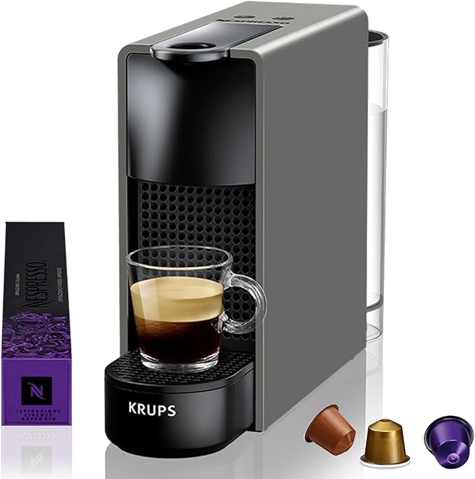 Nespresso Krups Essenza Mini, Gris. La cafetera de cápsulas Nespresso más compacta, con 19 bares de presión para un café perfecto en un diseño ultraligero que cabe en cualquier espacio. Nespresso - frontal