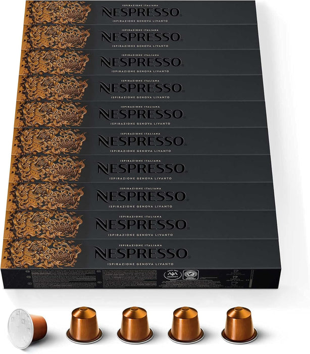 Nespresso Livanto, Pack de 100 Cápsulas Originales de café equilibrado. Perfil aromático redondo con notas a caramelo y cereales tostados. Intensidad 6. Nespresso - zoom