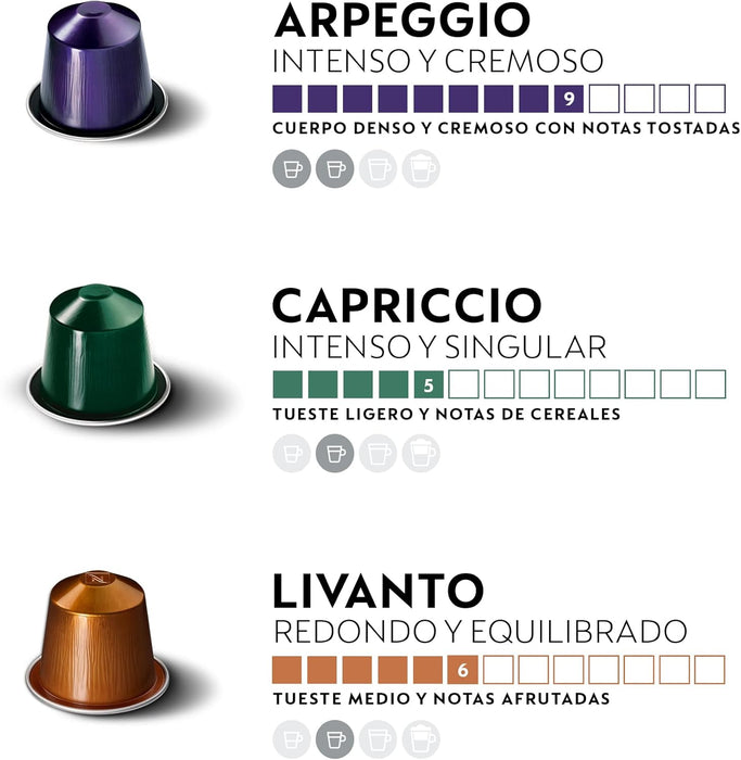 Nespresso Mega Pack Surtido de 200 Cápsulas OriginalLine (5x40). Abastécete con tus favoritos: Arpeggio, Capriccio, Livanto, Roma y Ristretto. Nespresso - detalle