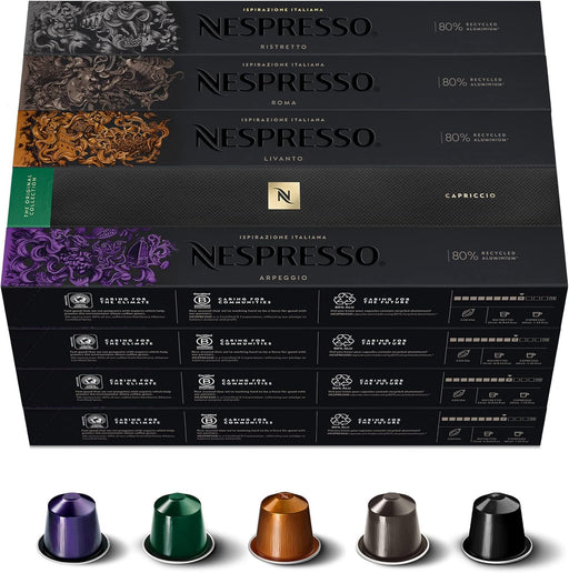 Nespresso Mega Pack Surtido de 200 Cápsulas OriginalLine (5x40). Abastécete con tus favoritos: Arpeggio, Capriccio, Livanto, Roma y Ristretto. Nespresso - pack