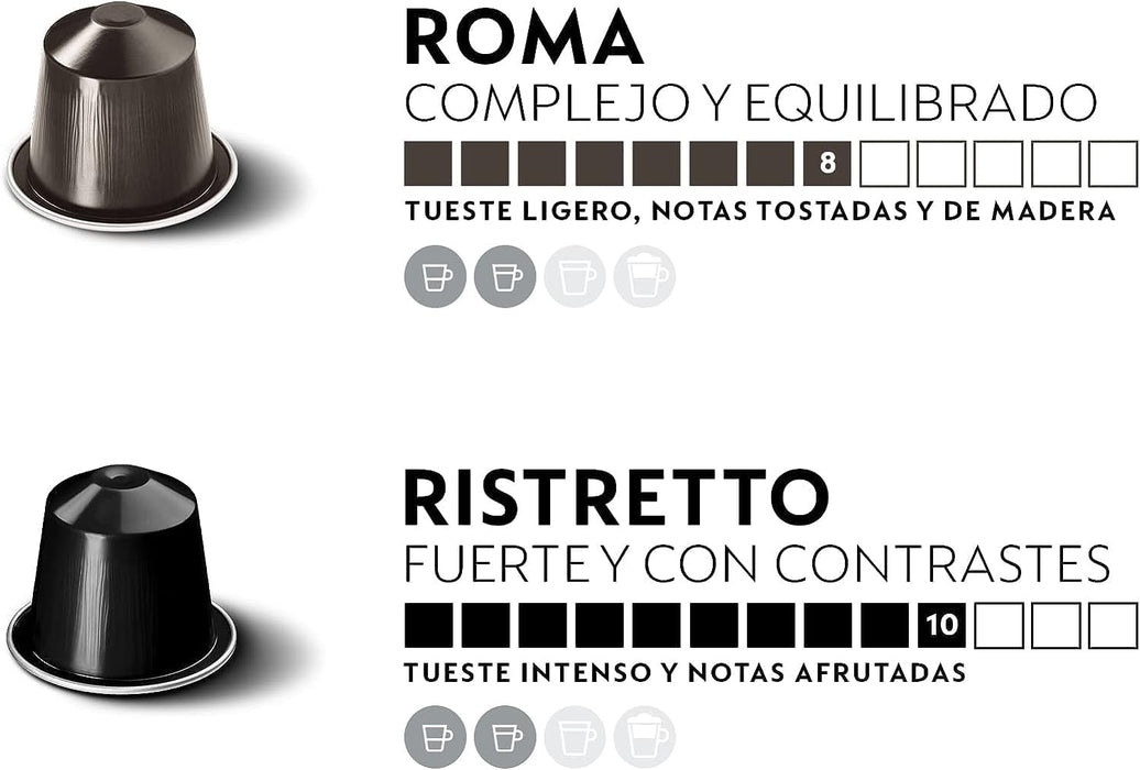 Nespresso Mega Pack Surtido de 200 Cápsulas OriginalLine (5x40). Abastécete con tus favoritos: Arpeggio, Capriccio, Livanto, Roma y Ristretto. Nespresso - presentacion