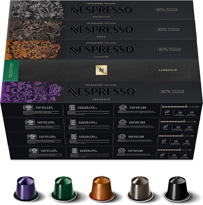 Nespresso Mega Pack Surtido de 200 Cápsulas OriginalLine (5x40). Abastécete con tus favoritos: Arpeggio, Capriccio, Livanto, Roma y Ristretto. Nespresso - uso