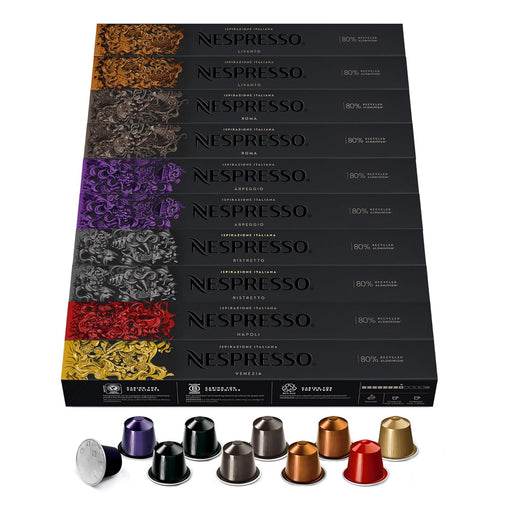Nespresso Original Ispirazione Italiana Pack de 100 Cápsulas, Surtido de cafés intensos Espresso y Lungo, Tuestes medios a oscuros, Compatible con Cafeteras Original Nespresso - frontal