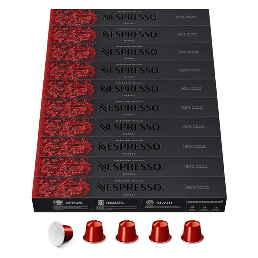 Nespresso Original Ispirazione Napoli en pack de 100 cápsulas. El café más intenso de Nespresso (13/13), tueste oscuro, compatible con cafeteras Nespresso Original. Nespresso - frontal