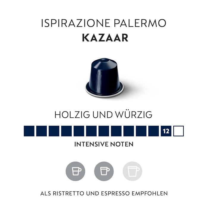 Nespresso Original Kazaar Pack 50 Cápsulas de Café. El café más potente de la gama (Intensidad 12), cremoso, especiado y con un potente amargor. Para cafeteras del sistema OriginalLine. Nespresso - extra
