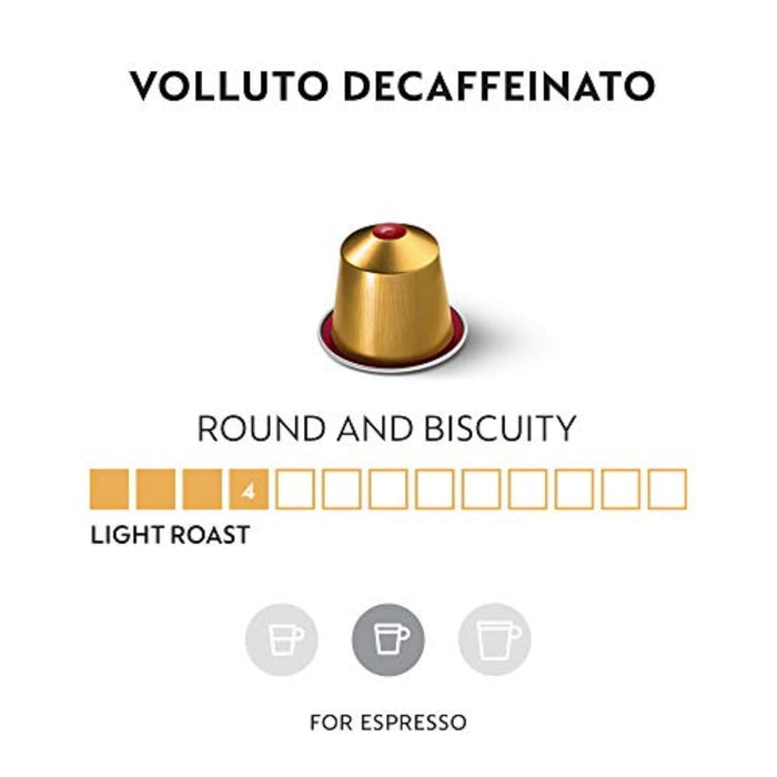 Nespresso Original Pack 50 Cápsulas Volluto Decaffeinato, un café descafeinado de tueste ligero con notas dulces y afrutadas, para disfrutar a cualquier hora. Nespresso - pack