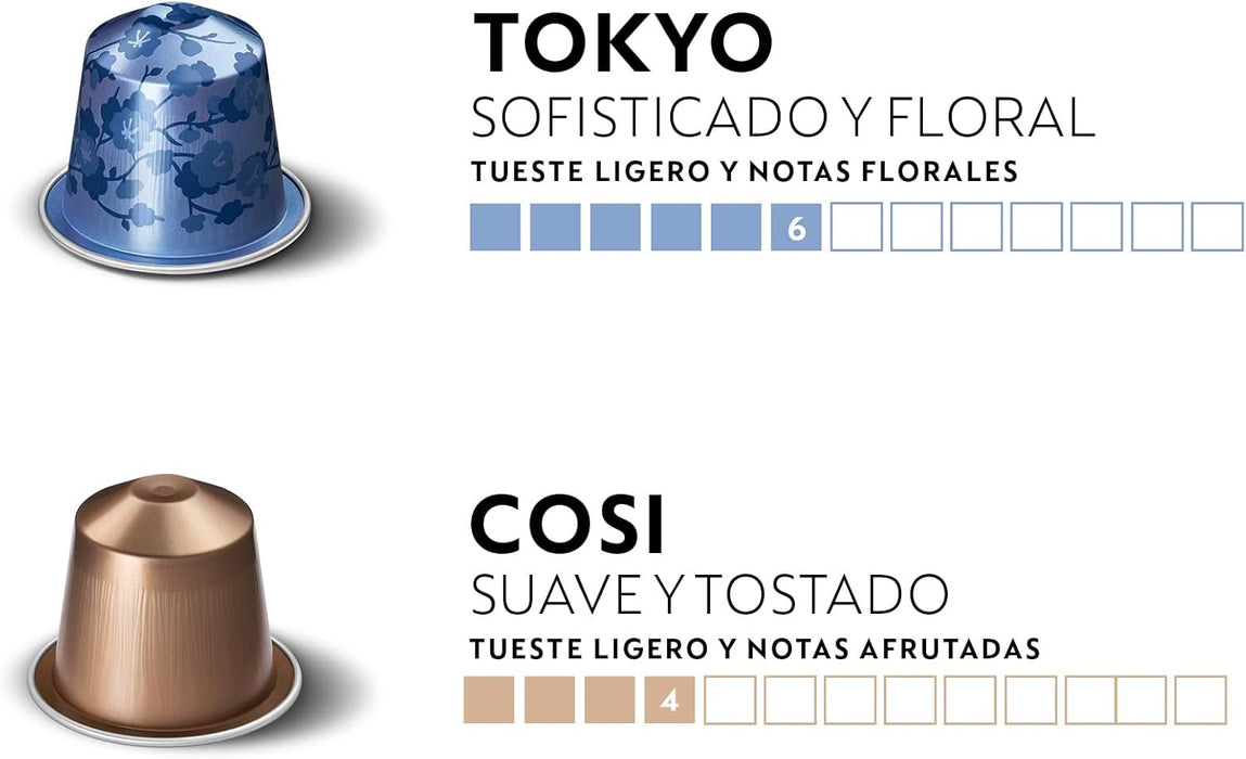 Nespresso Original Pack de 50 Cápsulas Surtidas, una selección equilibrada con 10 Roma, 10 Arpeggio, 10 Volluto, 10 Cosi y 10 Tokyo Lungo para todos los gustos. Nespresso - pack