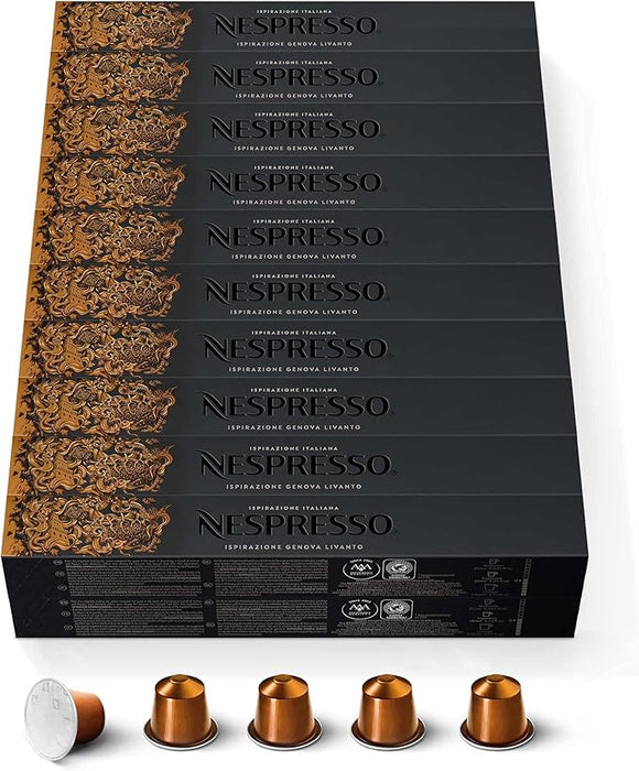 Nespresso Original Pack Gigante de 200 Cápsulas Livanto, café para espresso de intensidad 6, con un sabor redondo y equilibrado con notas a cereal y caramelo. Nespresso - frontal