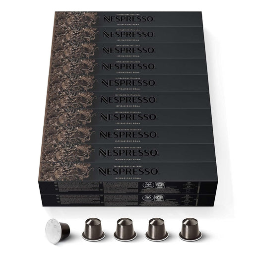 Nespresso Original Pack Gigante de 200 Cápsulas Roma, un café espresso equilibrado de intensidad 8, con notas amaderadas y de cereal para el consumo diario. Nespresso - frontal