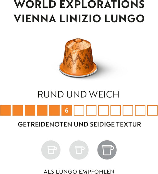 Nespresso Original Vienna Lungo Pack Ahorro 100 Cápsulas, Café Largo y Equilibrado con Notas a Cereal, Tueste Medio, World Explorations, Compatible con Cafeteras Original Nespresso - pack