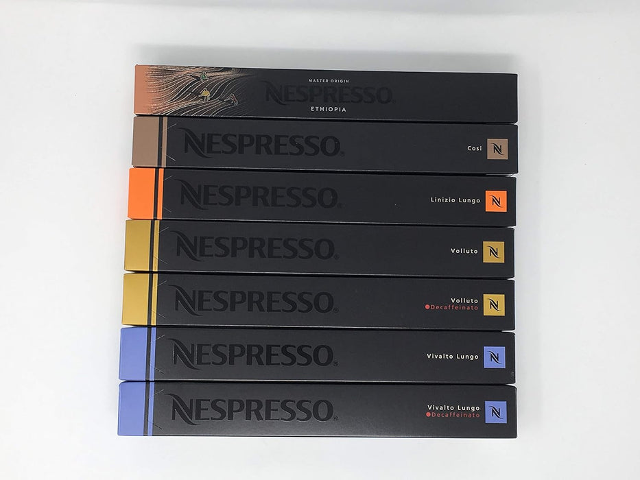Nespresso Pack Variado de 70 Cápsulas de Café OriginalLine. Surtido con Volluto, Cosi, Lungo, Etiopía y Descafeinado. Descubre una selección equilibrada y aromática. Nespresso - detalle