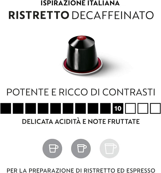 Nespresso Ristretto Descafeinado, Pack 100 Cápsulas Originales de café intenso y rico en contrastes sin cafeína. Intensidad 10 sobre 13. Nespresso - pack