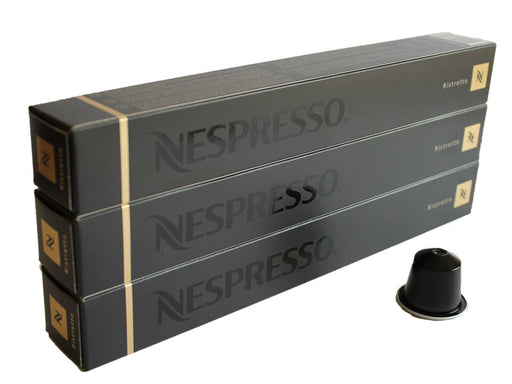 Nespresso Ristretto Pack de 30 Cápsulas de Café OriginalLine. Un espresso potente y contrastado con notas afrutadas y tostadas. Intensidad 10. (No compatible con Vertuo). Nespresso - frontal