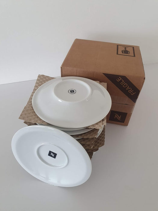 Nespresso Set de 12 Platillos Grandes de Porcelana, Colección Classic. Platillos profesionales para tazas de Cappuccino y Lungo, con el icónico logo de la marca. Nespresso - detalle