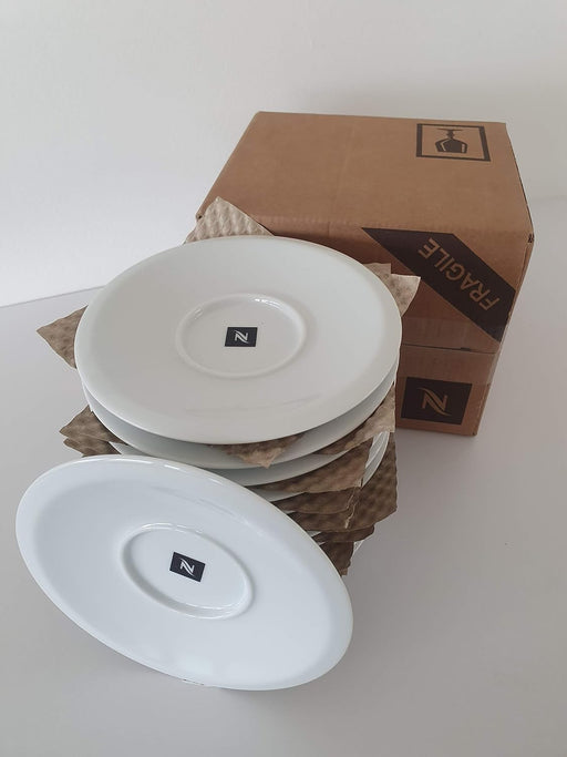 Nespresso Set de 12 Platillos Grandes de Porcelana, Colección Classic. Platillos profesionales para tazas de Cappuccino y Lungo, con el icónico logo de la marca. Nespresso - pack