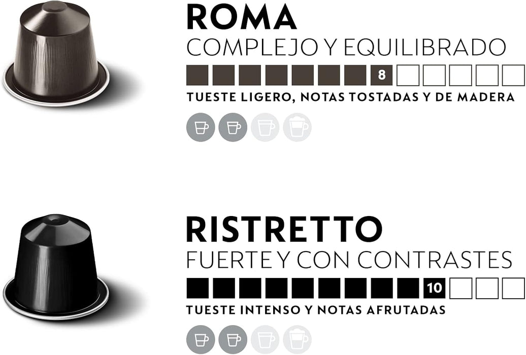 Nespresso Surtido Intenso de 100 Cápsulas de Café OriginalLine (5x20). Un pack con 5 de las variedades más icónicas: Arpeggio, Capriccio, Livanto, Roma y Ristretto. Nespresso - ingredientes