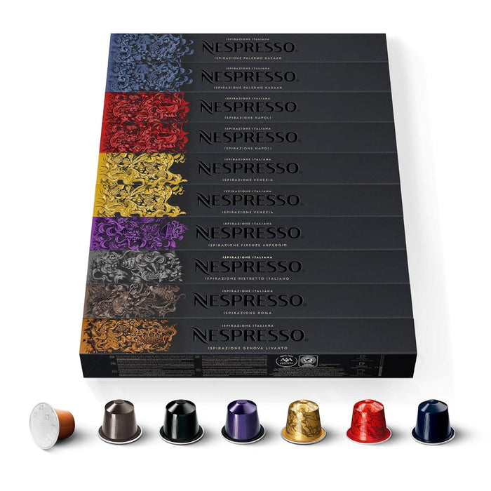 Nespresso Surtido Ispirazione Italiana, 100 Cápsulas OriginalLine. Un viaje por los cafés más intensos de Italia: Kazaar, Napoli, Ristretto, Arpeggio y más. Nespresso - frontal