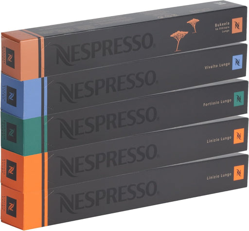 Nespresso Surtido Lungo, Pack de 50 Cápsulas de Café OriginalLine. Una selección con 5 variedades de cafés largos, desde los más suaves hasta los más intensos. Nespresso - frontal