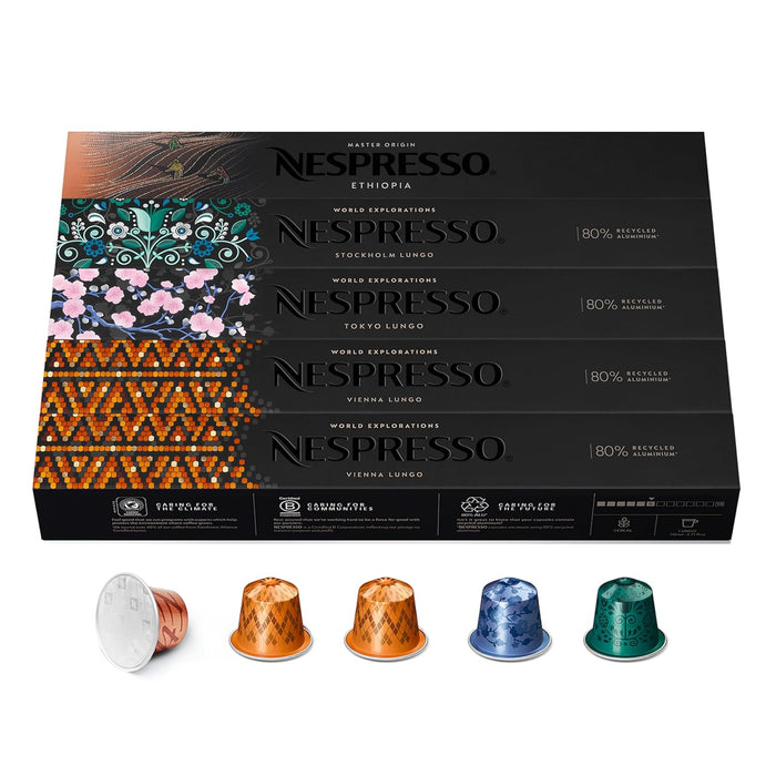 Nespresso Surtido Lungo, Pack de 50 Cápsulas de Café OriginalLine. Una selección con 5 variedades de cafés largos, desde los más suaves hasta los más intensos. Nespresso - lateral