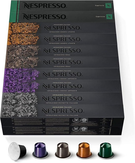 Nespresso Top Sélection - Mega Pack Surtido 200 Cápsulas OriginalLine (5x40). Abastécete con los 5 clásicos: Ristretto, Arpeggio, Roma, Livanto y Capriccio. Nespresso - frontal