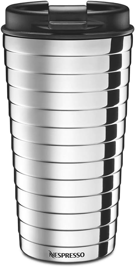 Nespresso Travel Mug TOUCH, Termo de Viaje Plateado (345ml). Lleva tu café Nespresso a todas partes con esta taza de viaje de acero inoxidable de doble capa que mantiene tu bebida caliente o fría. Nespresso - frontal
