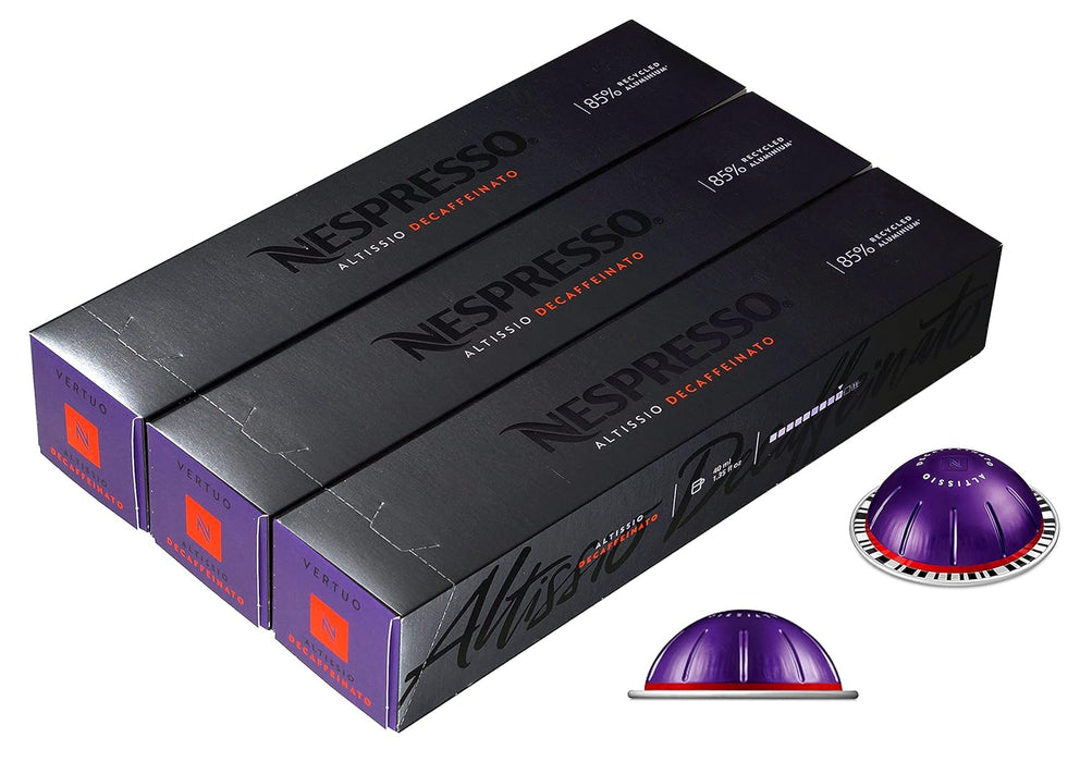 Nespresso Vertuo Altissio Decaffeinato, Pack 30 Cápsulas de Café Descafeinado para Espresso (40ml). Café intenso y cremoso de intensidad 9, con notas a cereal tostado y cacao. Nespresso - pack