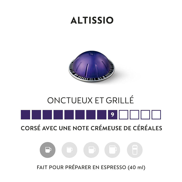 Nespresso Vertuo Altissio, Pack de 50 Cápsulas para Espresso (40ml). Café Espresso intenso y cremoso con notas de cereal tostado y cacao. Intensidad 9/13. Nespresso - detalle